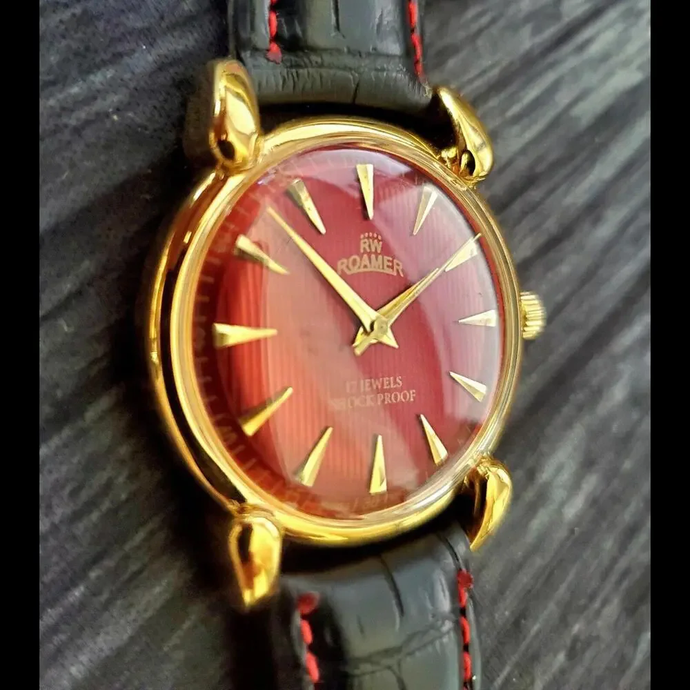 RARE Roamer‎ Brevete Swiss Mens Manual Watch Red Teaked Dial